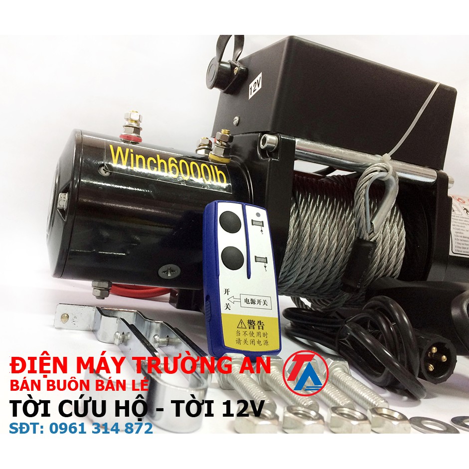 Tời điện kéo xe, cứu hộ nguồn ắc quy 12v 6000lbs ~ 2,7 tấn