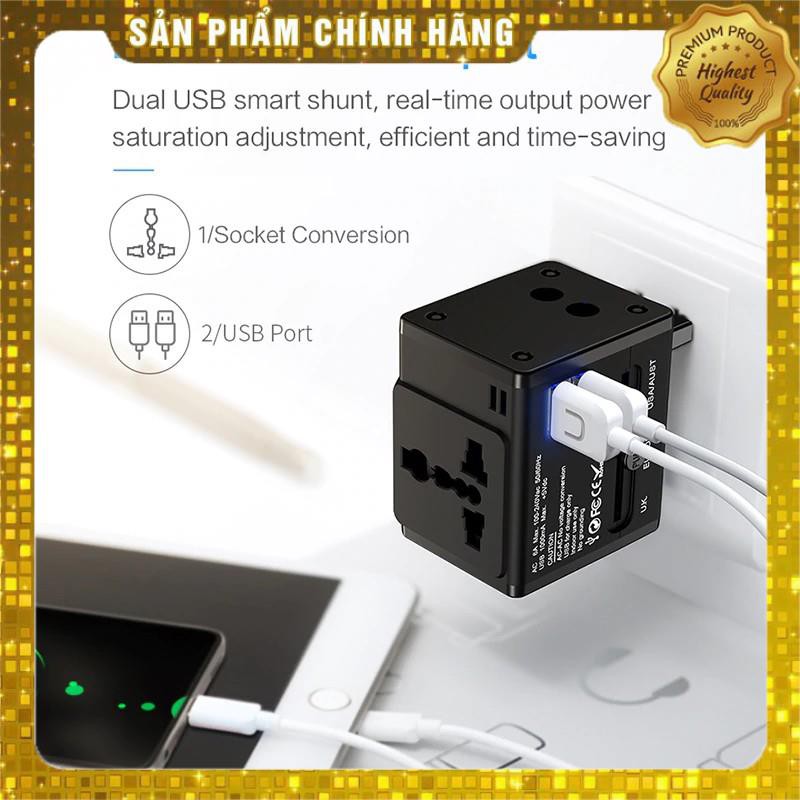 Adapter sạc nhanh du lịch chính hãng USAMS T2 Hỗ trợ 2 cổng sạc tiêu chuần 1A đa năng