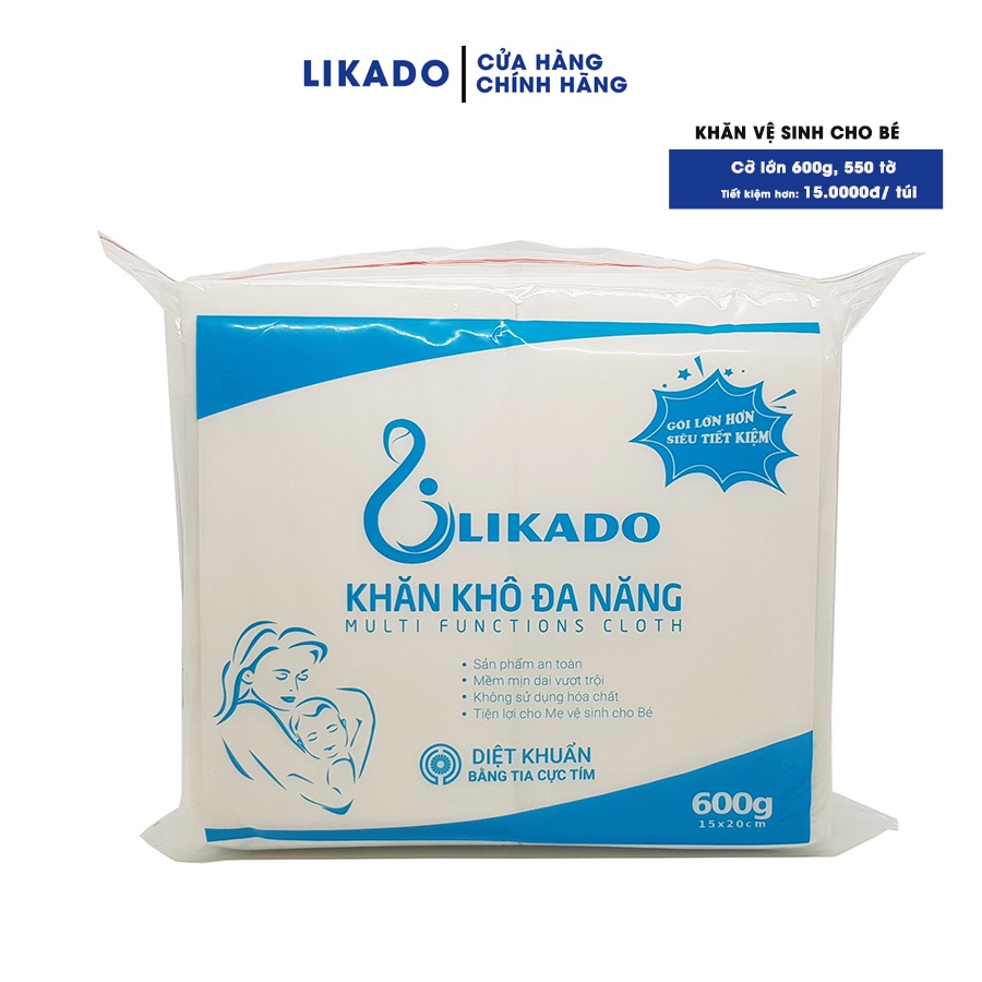 Khăn Khô Đa Năng Likado Cho Bé 600G Kích Thước 15X20 (1Gói)