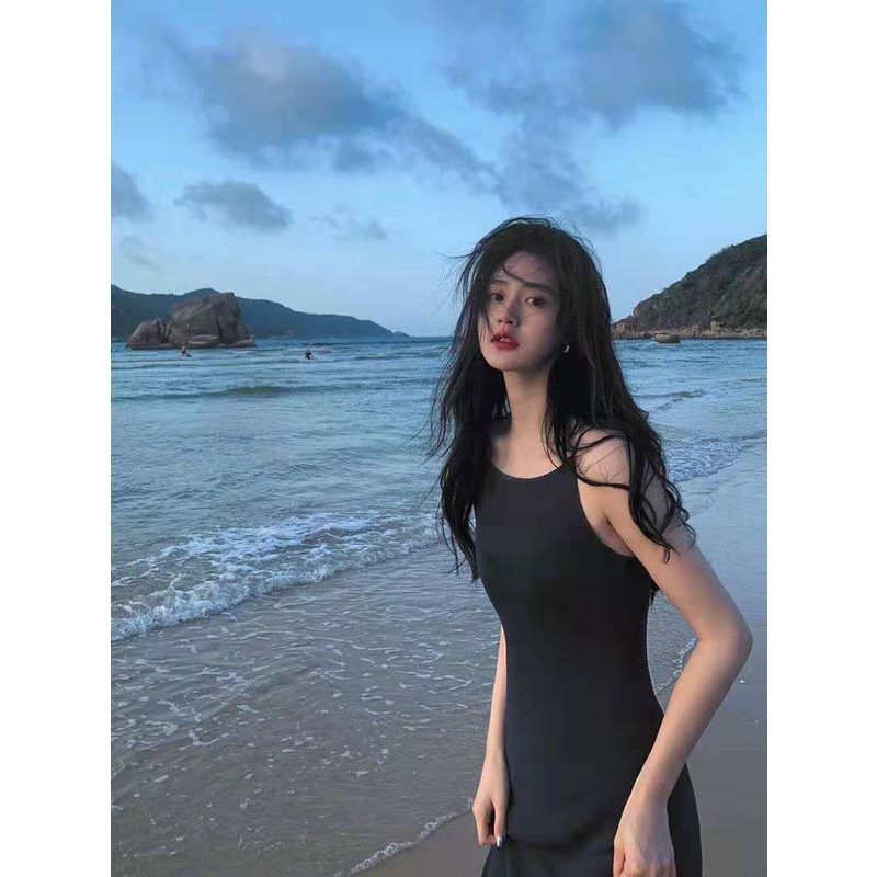 Đầm Dài Hai Dây Màu Trơn Phong Cách Phương Tây Thời Trang Cho Nữ