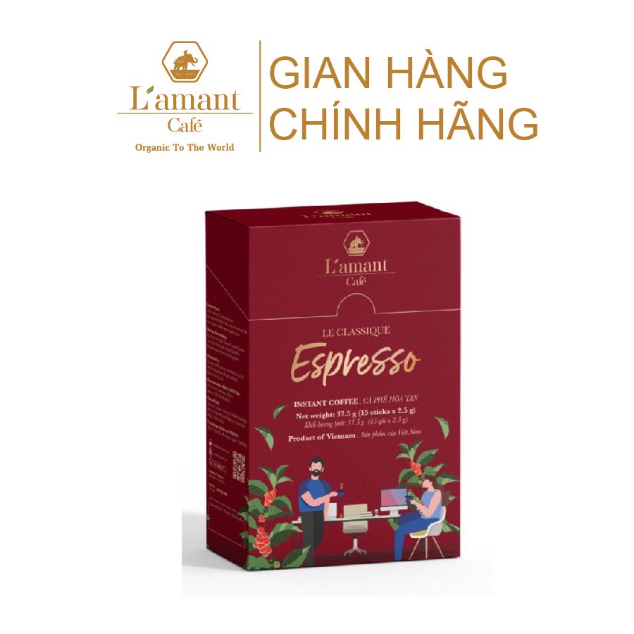 Cà phê hòa tan đen Espresso (Hộp 15 gói x 2.5gr) - L'amant Café Espresso instant coffee