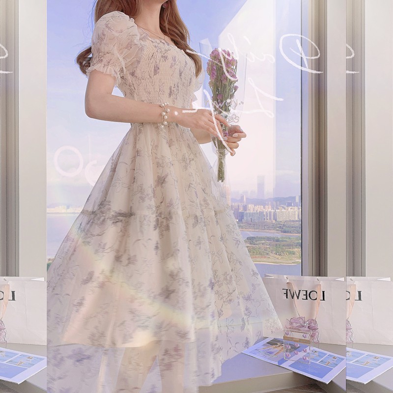 ( Order ) Váy xòe bồng tay nàng thơ voan hoa nhí mát mẻ cho năm 2021