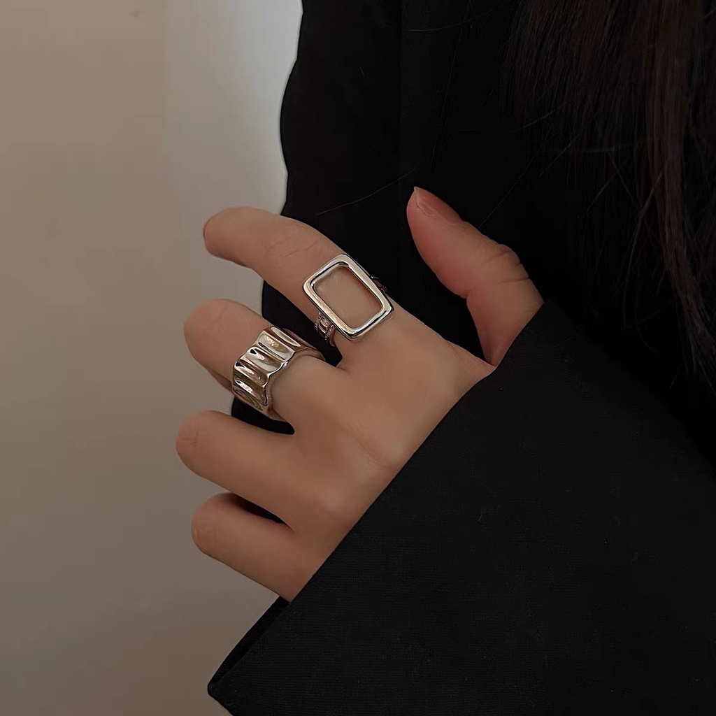 2 nhẫn vuông nam nữ cá tính hợp kim cao cấp thời trang