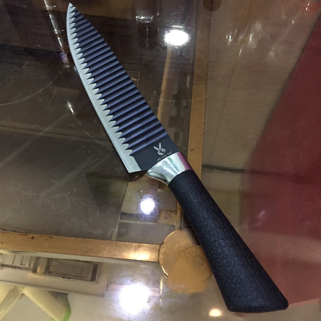 [SIÊU BÉN] Dao thái thịt, chống dính, lượn sóng màu đen dài 32.5cm - ko2