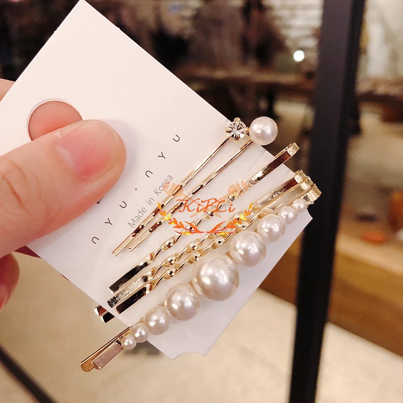 Set 6 Kẹp Tóc Đính Ngọc Trai Nhân Tạo Thời Trang