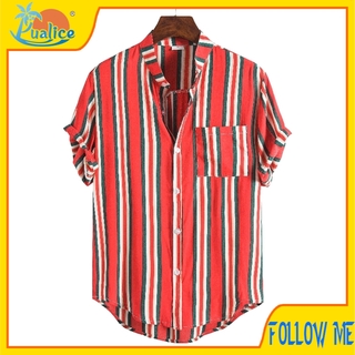 Men Shirt Summer Casual Stripe Collar Shirt Men Cotton Slim Fit Man Shirts Short Sleeve Red Shirts Man summer Men's Clothing