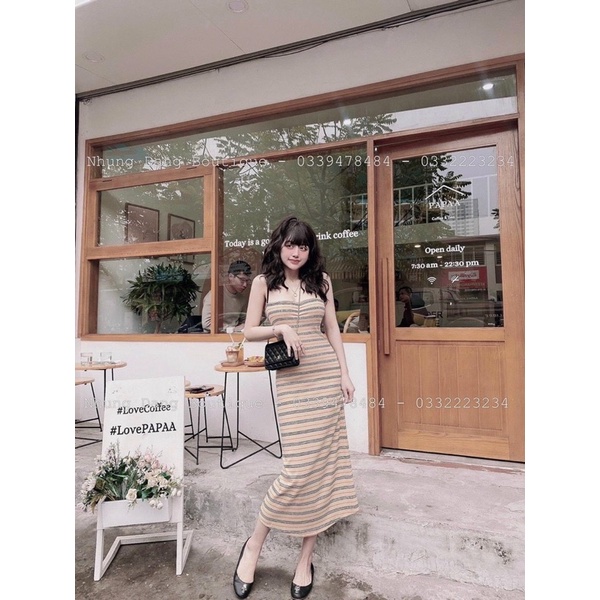 VÁY 2 DÂY KẺ DÁNG XOÈ CHẤT THUN DÀY DẶN MS15988