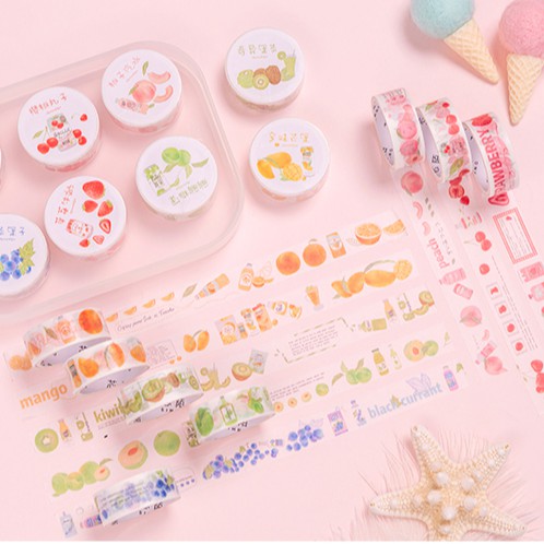 Băng keo washi tape trái cây đáng yêu trang trí sổ tay planner/ sticker đào cam soda dâu nho