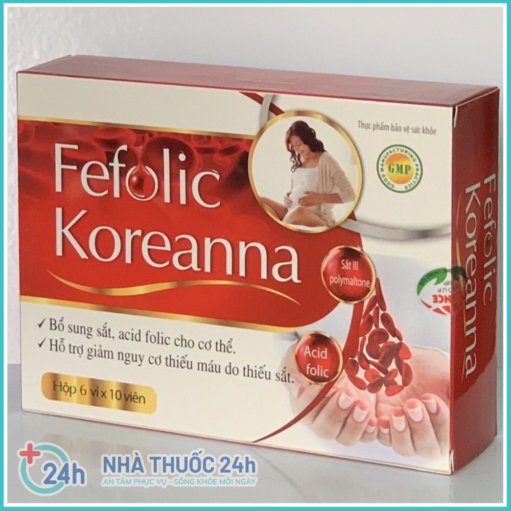 Viên uống FEFOLIC koreanna Bổ Sung Sắt và vitamin khoáng chất ,Tăng Cường Lưu Thông Máu Cho Phụ Nữ Mang Thai Hộp 60 viên