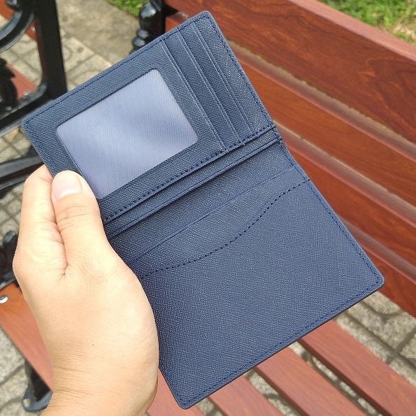 Bóp ví nam mini đựng thẻ card  da Taiga cao cấp 2 màu đen và xanh-Cam kết da thật 100%