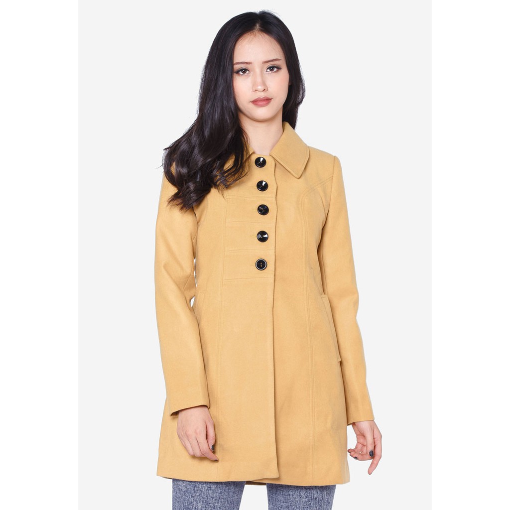 Áo măng tô 2 lớp tay dài dạ vàng mơ cổ nam không chân 5 khuy The One Fashion AKH042VM
