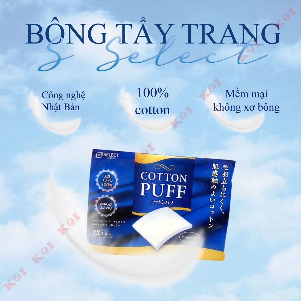 Bông tẩy trang S Select 2 lớp Nhật Bản 100% cotton 225 miếng có thể tách ra đắp mặt nạ