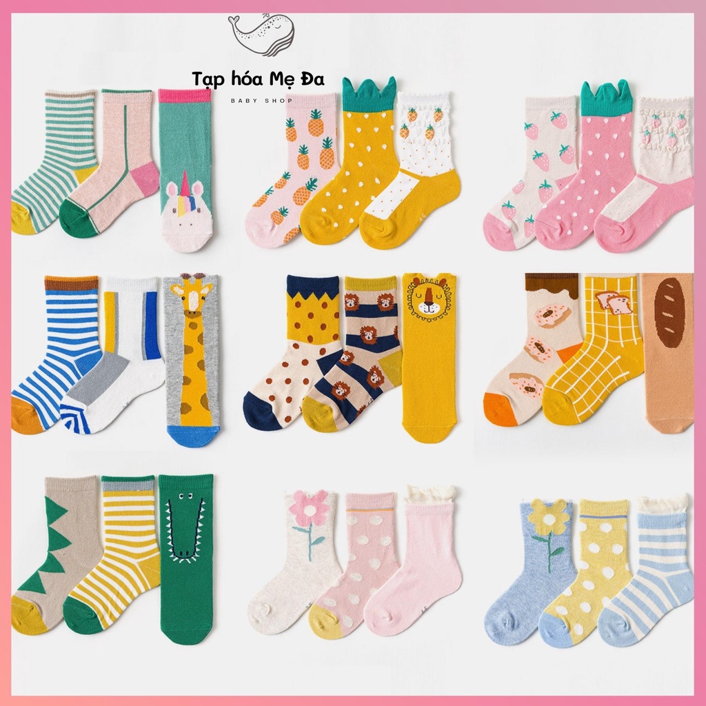 [Cao cấp] Set 3 đôi tất/vớ unisex phong cách hoạt hình chính hãng Caramella cho bé 0-9 tuổi