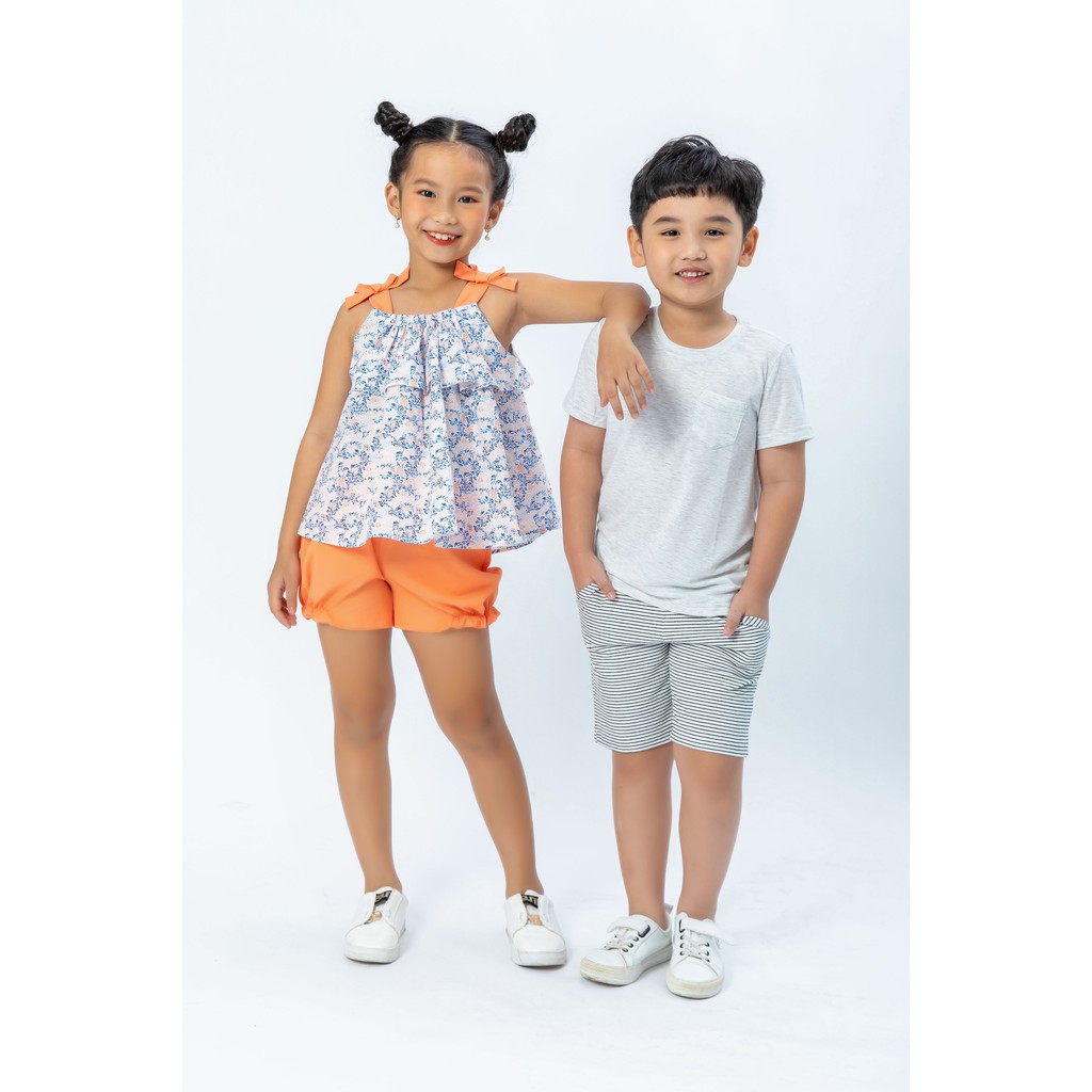 Bộ bé gái 2 dây vải kate cao cấp hoạ tiết hoa li ti thời trang cho mùa hè siêu năng động Amprin SG714