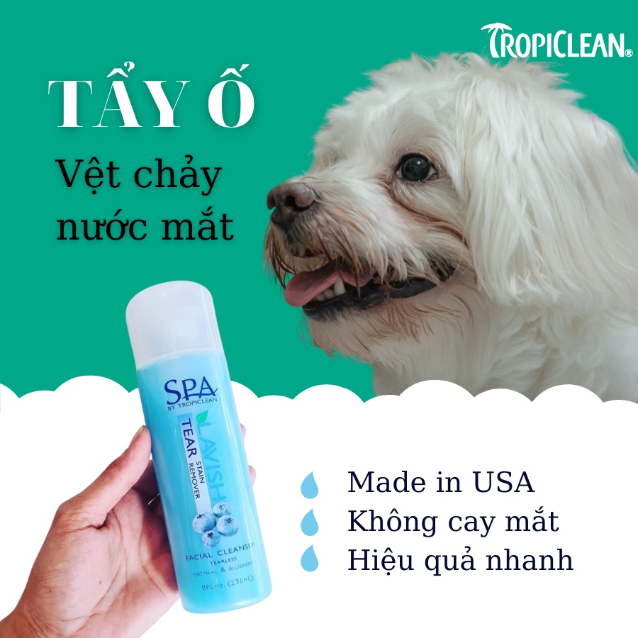 Tẩy Ố Vùng Mắt Chó Mèo Tropiclean Tear Facial Cleanser