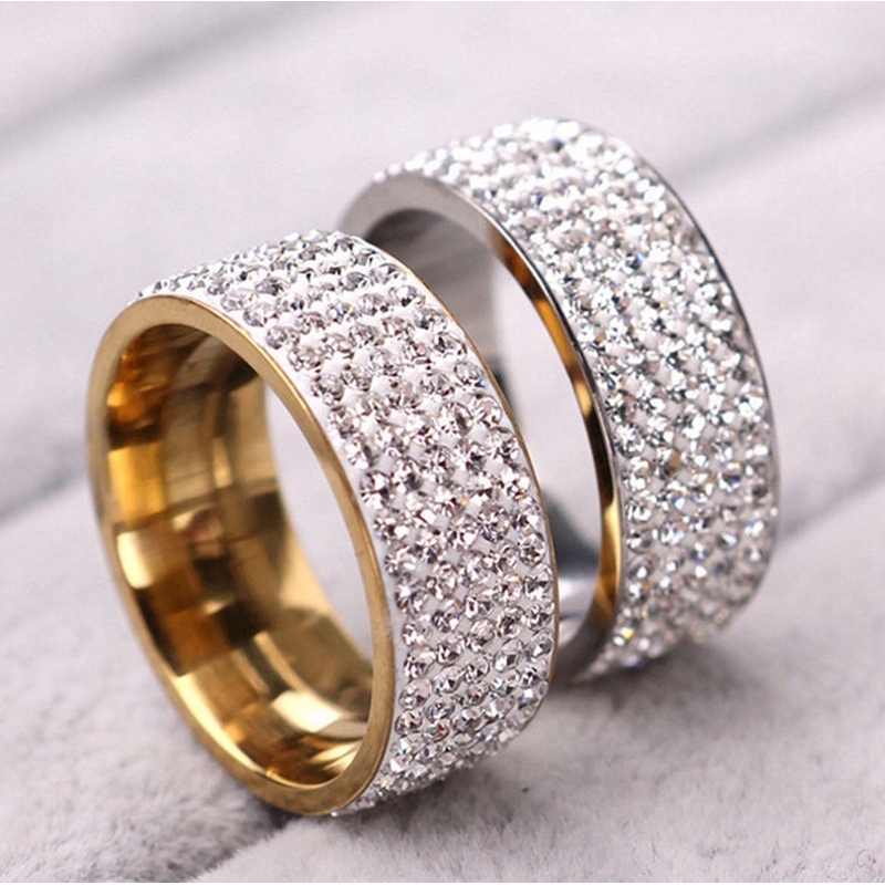 Nhẫn Đính Hôn Inox Trong Suốt 5 Hàng Thời Trang