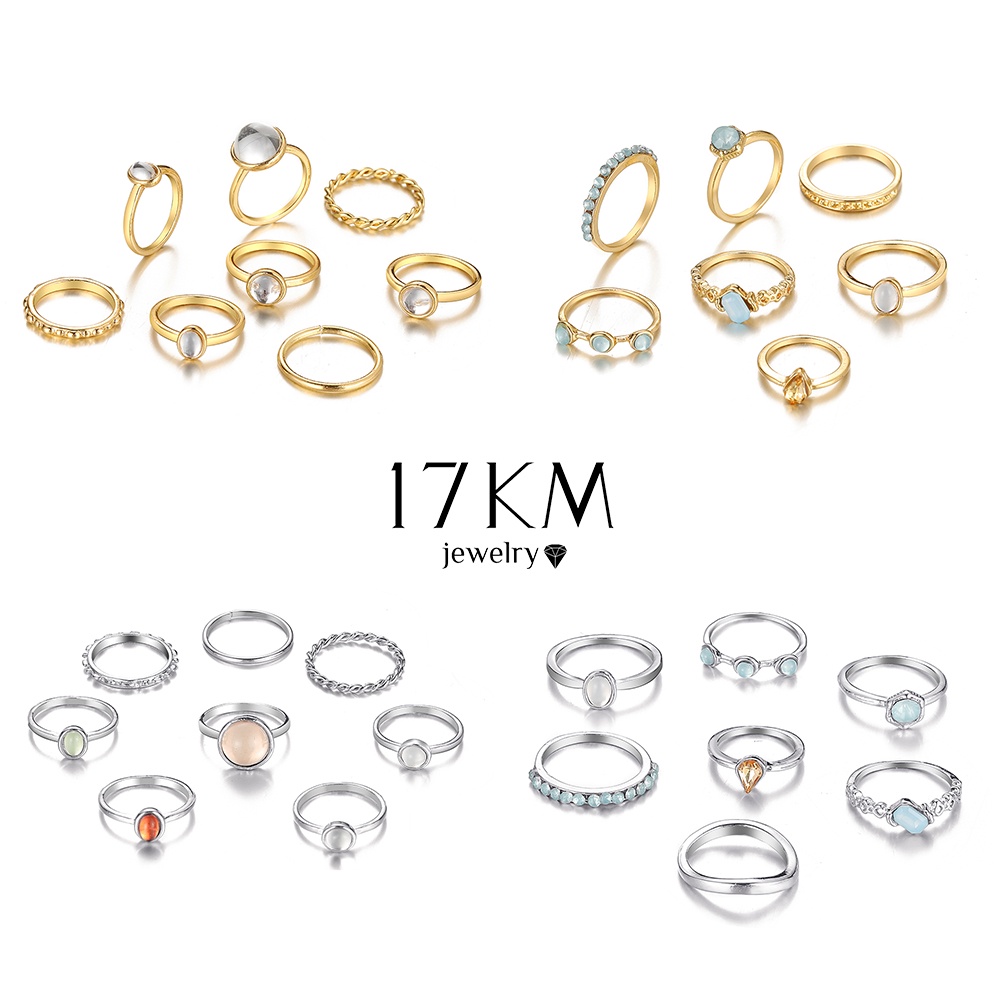 Set nhẫn 17KM mạ vàng/ bạc thiết kế vintage cho nữ