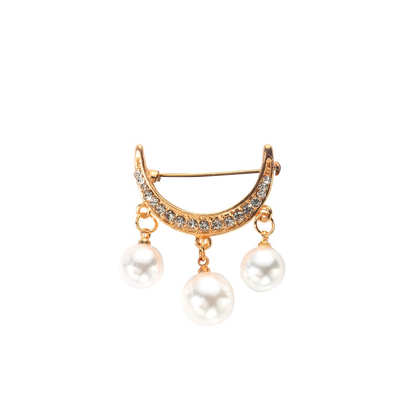 Trâm Cài Áo Hình Trăng Khuyết Giản Dị Đính Ngọc Trai Xinh Xắn