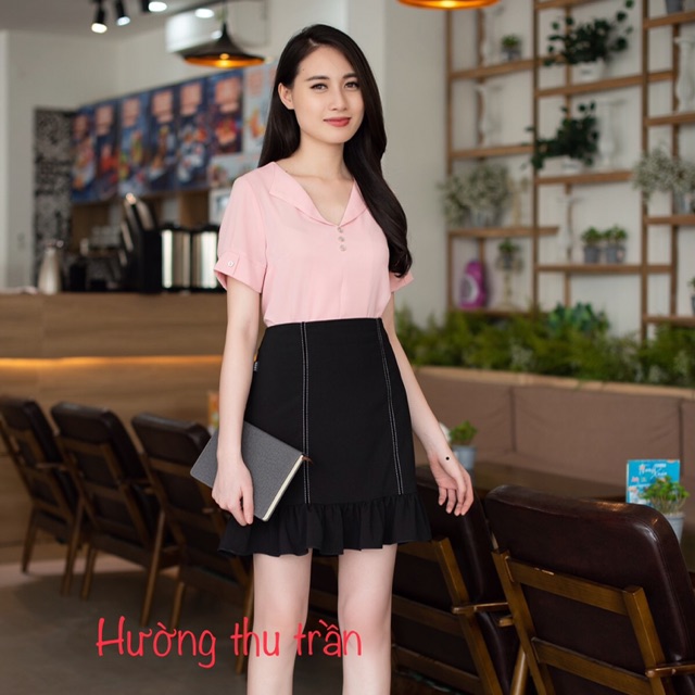 Chân váy công sở phối bèo gấu