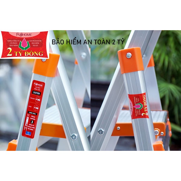 Thang nhôm ghế 4 bậc gấp gọn gia đình bản to có tay vịn FUJIHOME SL-304 ( bậc cao 97cm ) bảo hành 1 năm