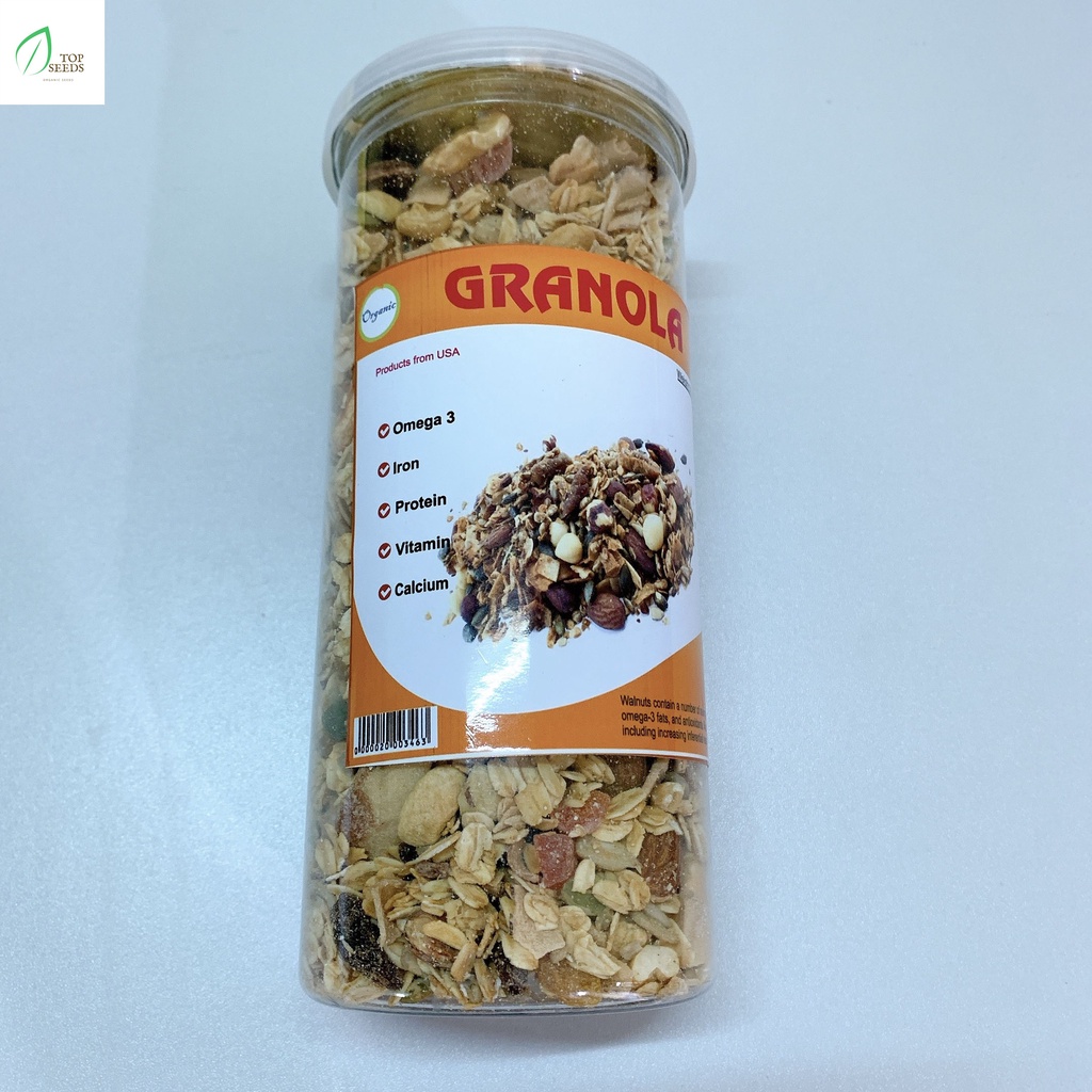 Granola Siêu Hạt Ăn Kiêng Giảm Cân Ít Yến Mạch Mix thêm Hạt điều, Hạnh nhân, Macca Ăn Liền Hũ 500g