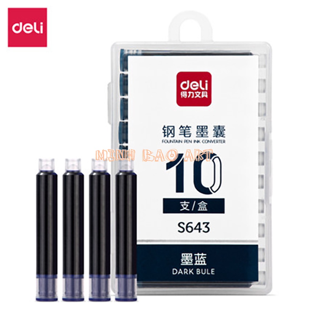 HỘP 10 ỐNG MỰC THAY THẾ DELI S643 (XANH DƯƠNG/XANH ĐEN)