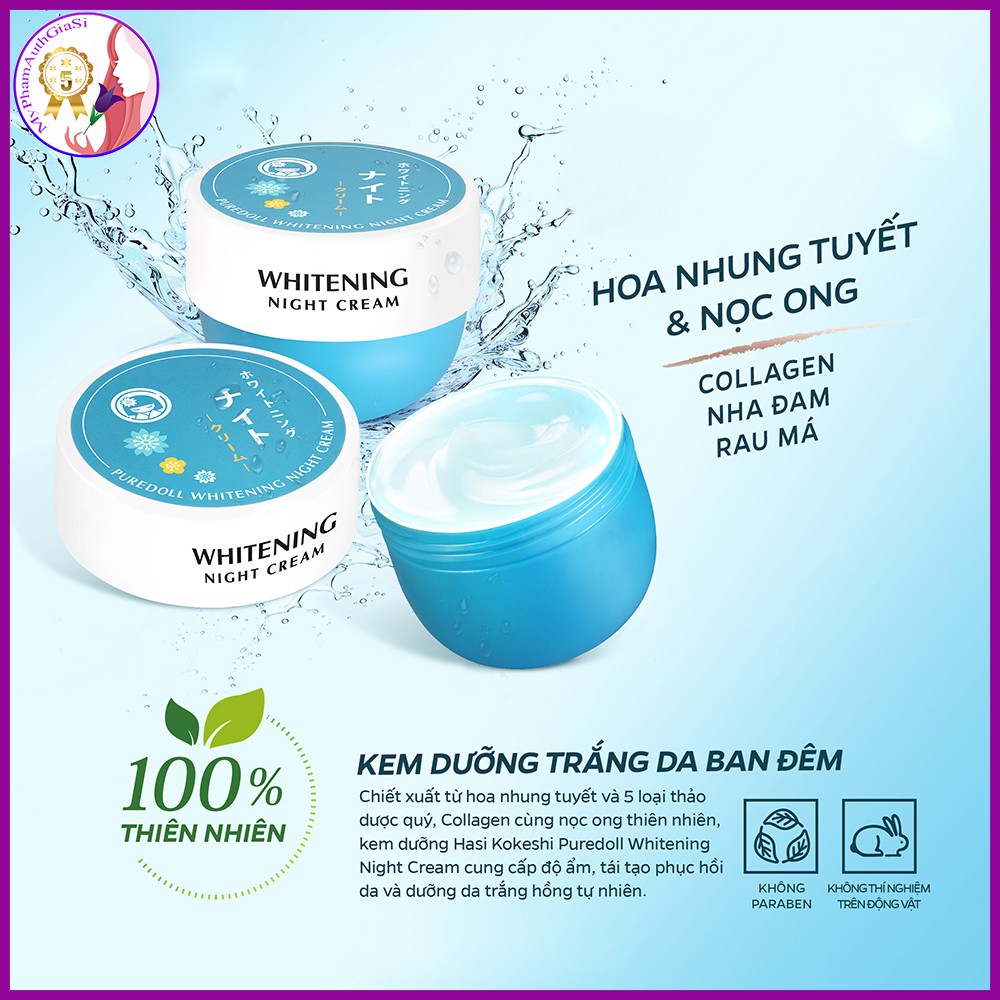 Kem dưỡng hasi kokeshi trắng da ban đêm collagen & hoa nhung tuyết