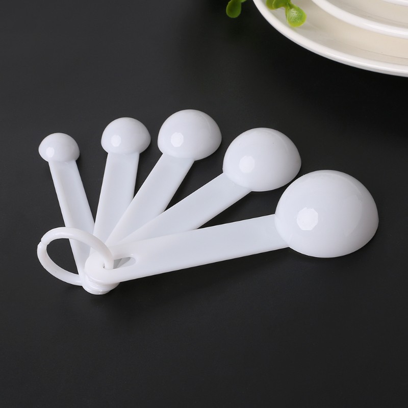 ❤❤ 5Pcs/set Measuring Spoon White Plastic Teaspoon Tablespoon Utensil Kitchen