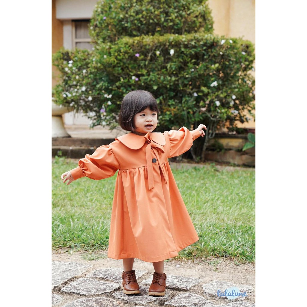 Đầm cotton màu cam mila dress lalalune cho bé gái từ 2-7 tuổi