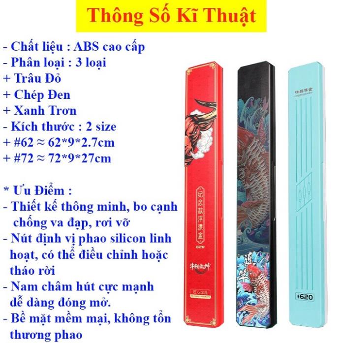 Hộp Đựng Phao Câu Đài Cao Cấp Hộp Đựng Phao 2 Lớp 62cm - 72cm Hoạ Tiết Trâu Đỏ Chép Đen HP5