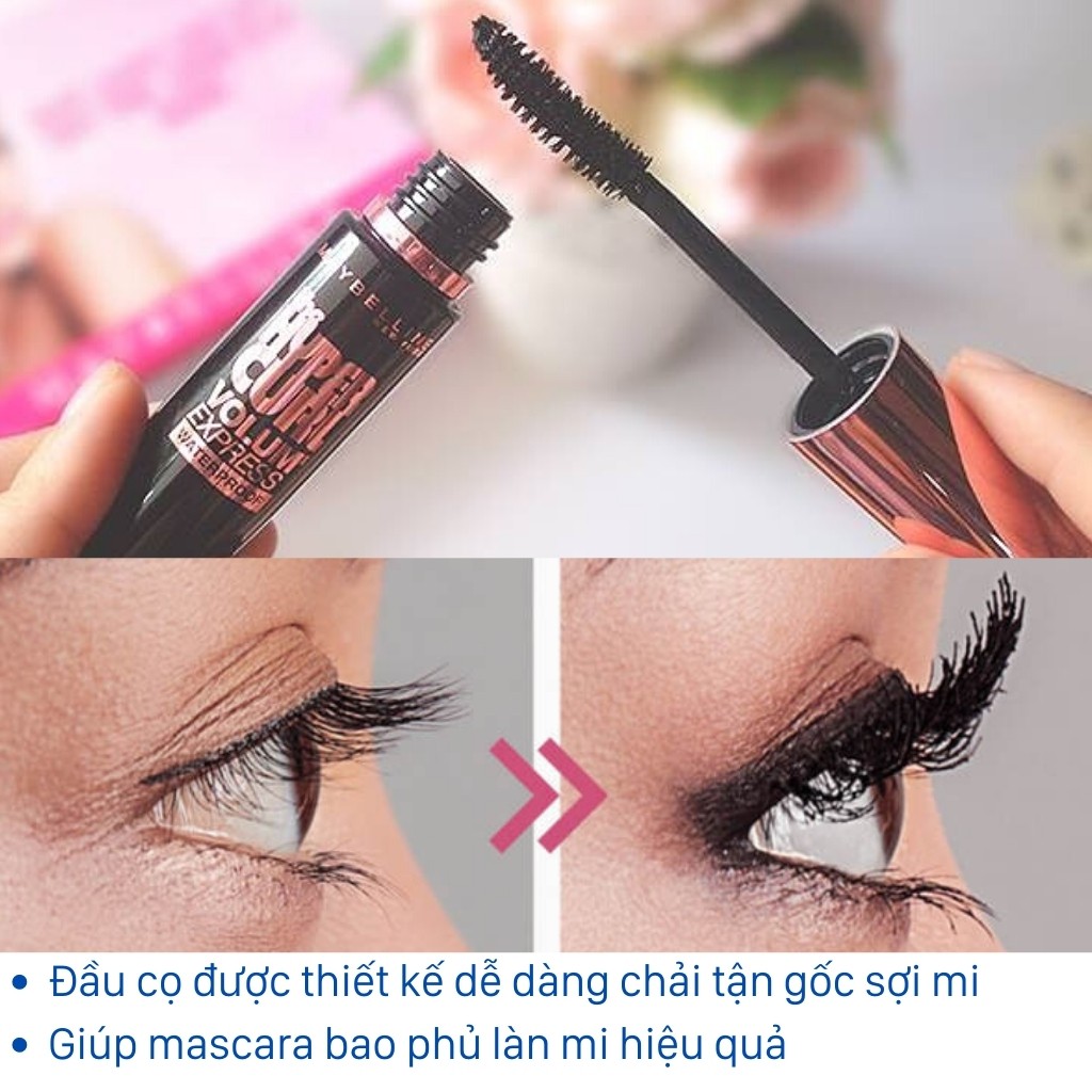 Mascara MAYBELINE The Hyper Curl Volum Express Waterproof Dài Cong Mi Chống Thấm Nước (9,2ml)