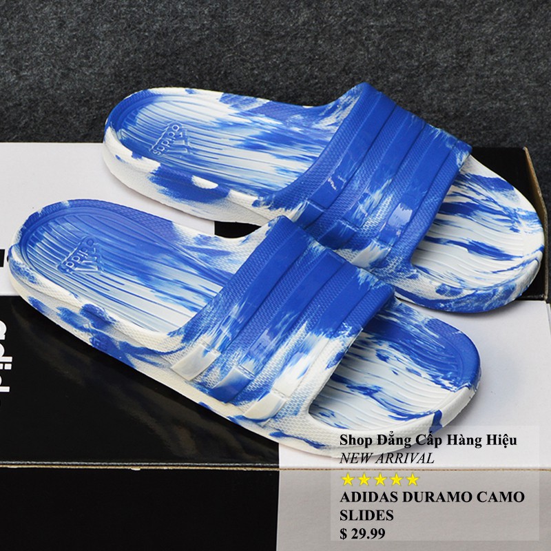 Dép Adidas Duramo Camo chính hãng màu trắng xanh dương sọc bóng