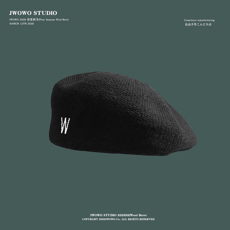 Mũ beret Dệt Kim Dáng Rộng In Chữ Tiếng Anh Phong Cách retro Nhật Bản Tươi Mới Thời Trang Thu Đông Cho Nam Và Nữ
