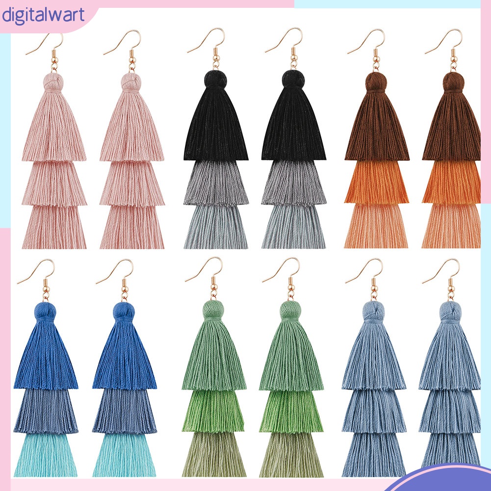 Bông Tai Dáng Dài Phối Tua Rua Nhiều Tầng Phong Cách Bohemian