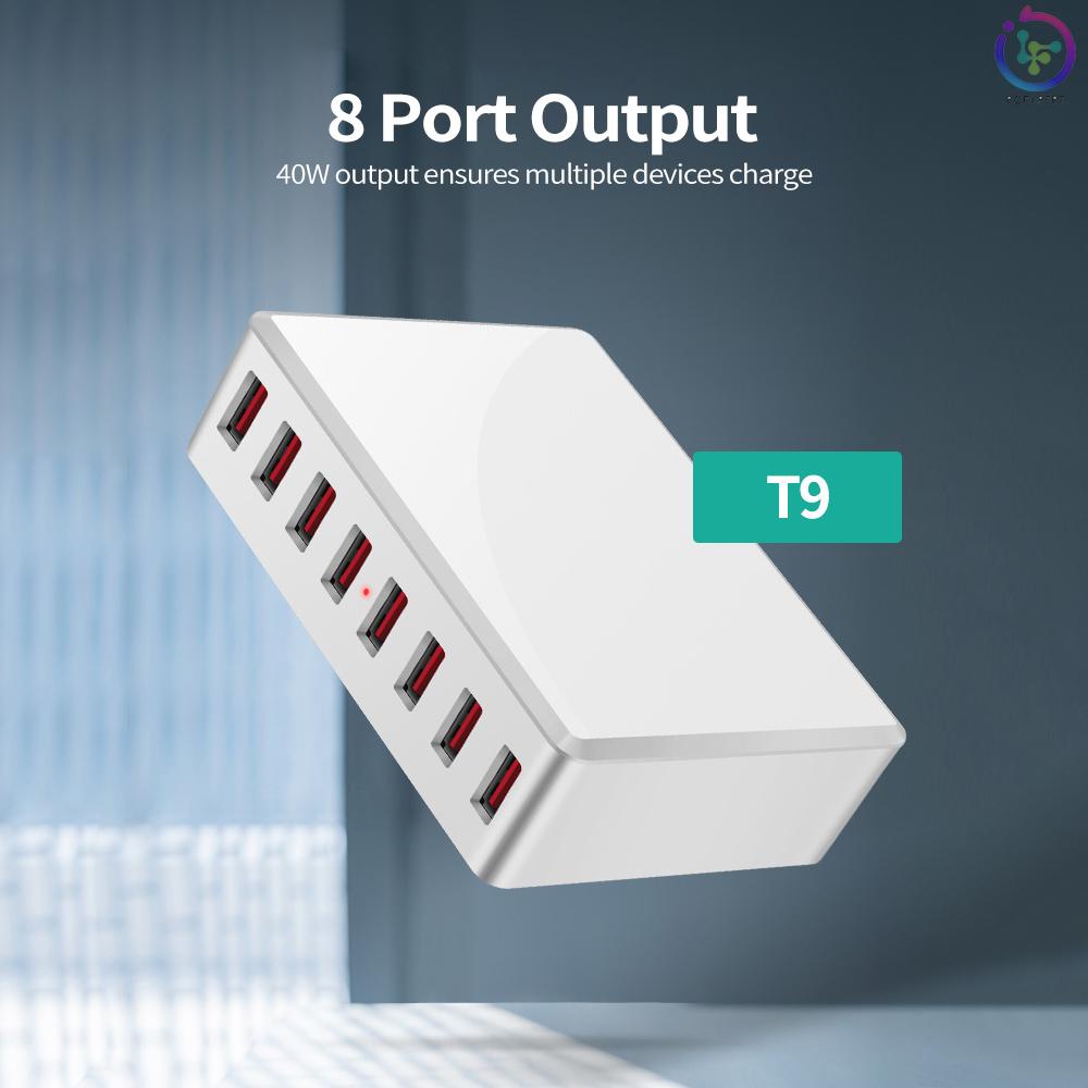 WLX-T9 8 Port USB Charger 40W Quick Charging Portable Charger Station for Mobile Phone/Tablet /Multiple USB Devices EU Plug