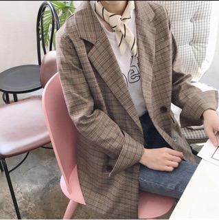 Áo blazer kẻ gỗ