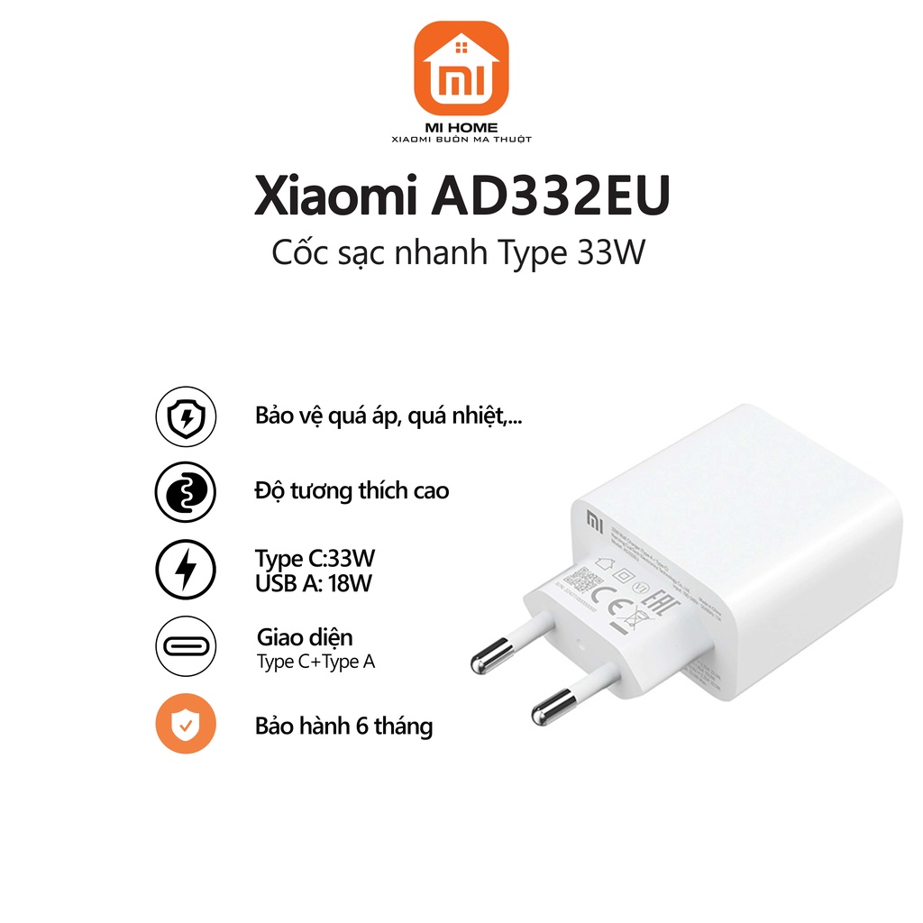 Củ sạc nhanh Xiaomi 33W (1A1C) bản quốc tế
