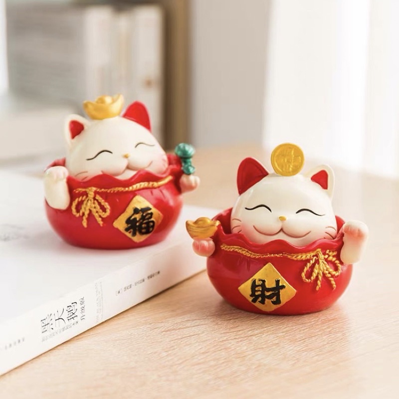 Tượng mèo tài lộc, may mắn màu trắng trang trí bàn làm việc, taplo ô tô, decor nhà cửa, quà tặng, tiểu cảnh - Mee Store