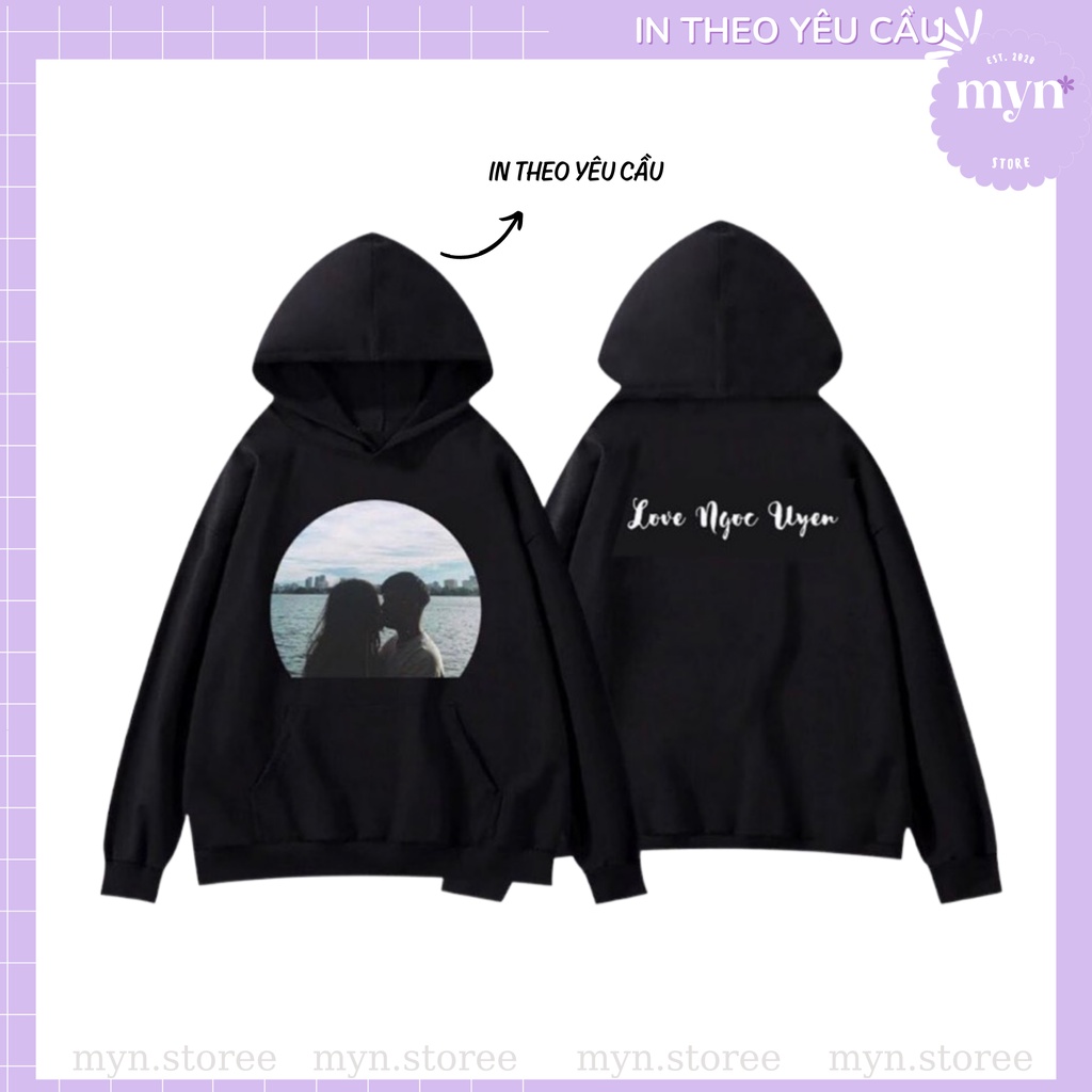 Áo Hoodie Dài Tay Đen In Theo Yêu Cầu Nam Nữ Đủ Size
