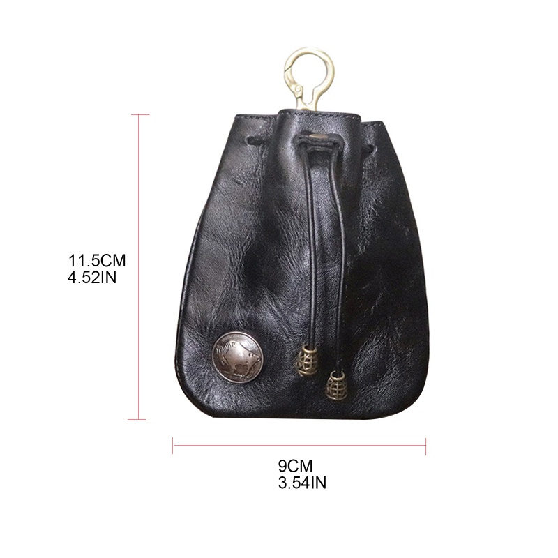 Ví Đựng Chìa Khóa / Tiền Xu Bằng Da Bò Handmade Có Dây Rút Tiện Lợi