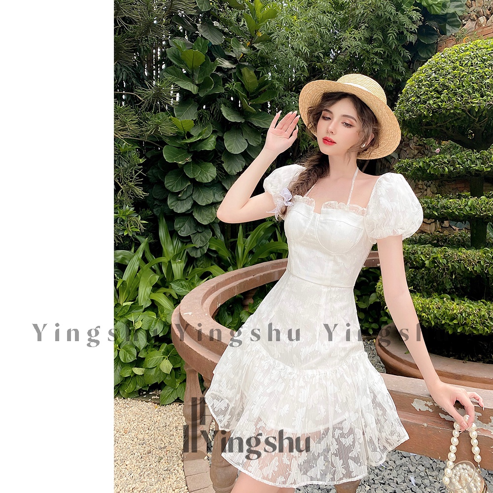 Đầm trắng đi tiệc cưới thiết kế dáng xòe, tay phồng hai cách mặc - Killy