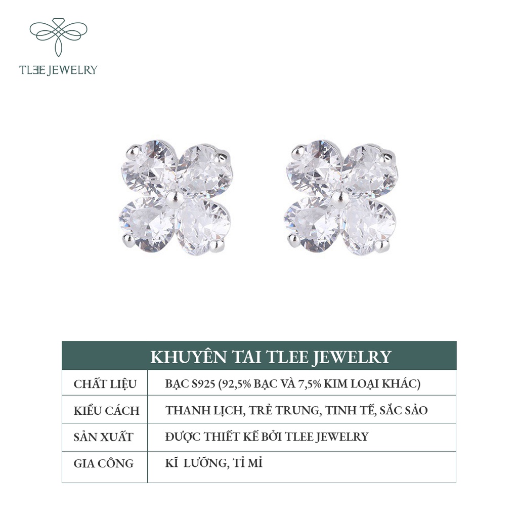 Khuyên tai bạc nữ TLEE cỏ bốn lá đính đá sang trọng NCJ B0123