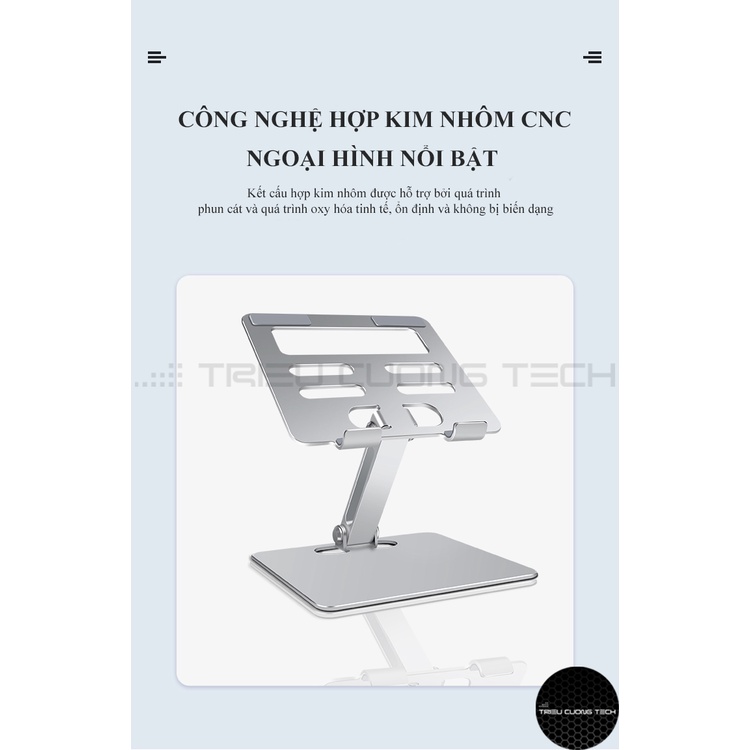 Giá Đỡ Máy Tính Bảng - Ipad - Điện Thoại Hợp Kim Nhôm Nguyên Khối - Nâng Hạ Điều Chỉnh Góc Nhìn Tùy Thích - Gấp Gọn