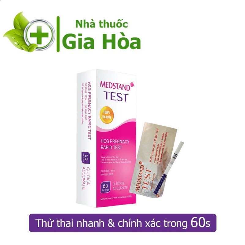 Que thử thai Medstand Test HCG Pregnacy Rapid Test giúp phát hiện thai sớm (6 - 10 ngày) , cho kết quả trong vòng 60s