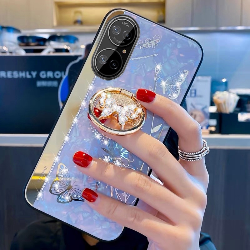 Ốp Điện Thoại Đính Đá Hình Bướm Chống Sốc Có Vòng Đỡ Cho Huawei Honor60 60Pro magic4 magic3 3Pro 50Pro 50 50SE