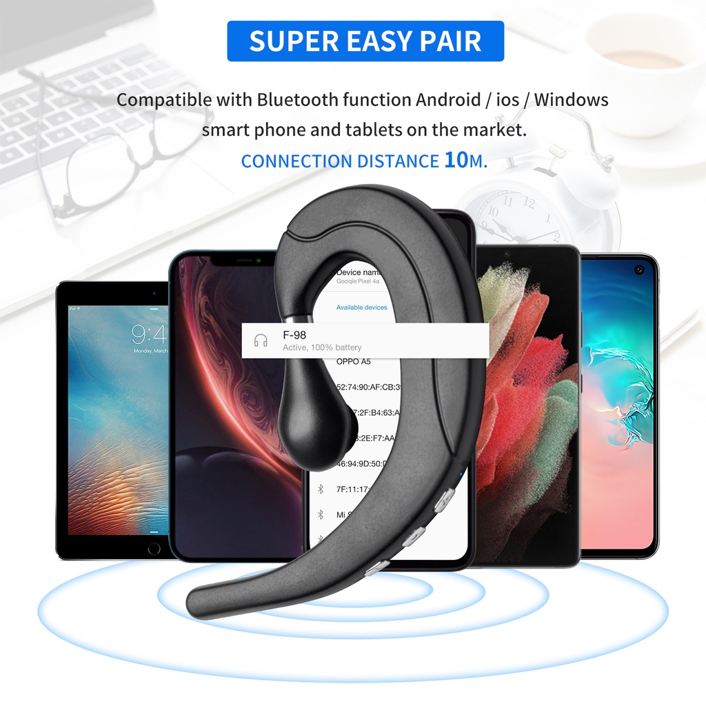 Tai Nghe Không Dây F98 Bluetooth 5.0 Siêu Nhẹ TWS Thiết Kế Đeo Tai Tiện Dụng