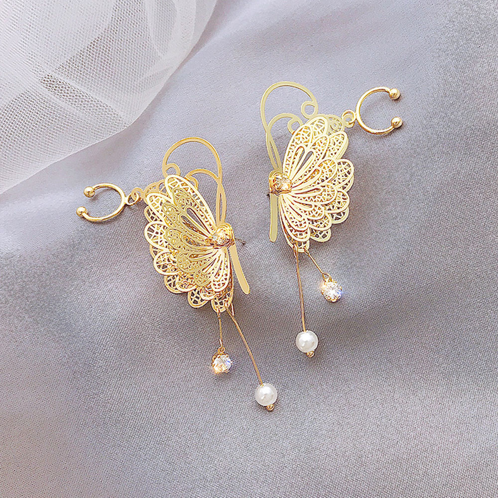 MXMUSTY Korean Butterfly Dangle Earrings Long Fashion Jewelry Drop  Earrings Women Hollow Elegant Tassel Metal Vintage Cartilage Clips