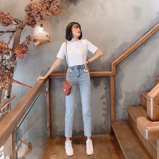 Quần jeans Boyfriend trơn pha túi (VNXK)
