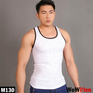 Áo Ba Lỗ Nam Ôm Body Tập Gym Thể Thao Trắng Viền Đen Chấm Sơn Chất Lượng Cao Cấp - M130