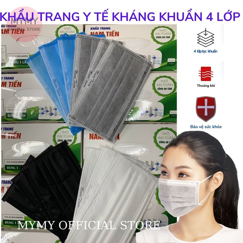 50 chiếc khẩu trang y tế kháng khuẩn 4 lớp dày dặn hàng cao cấp chính hãng Nam Tiến